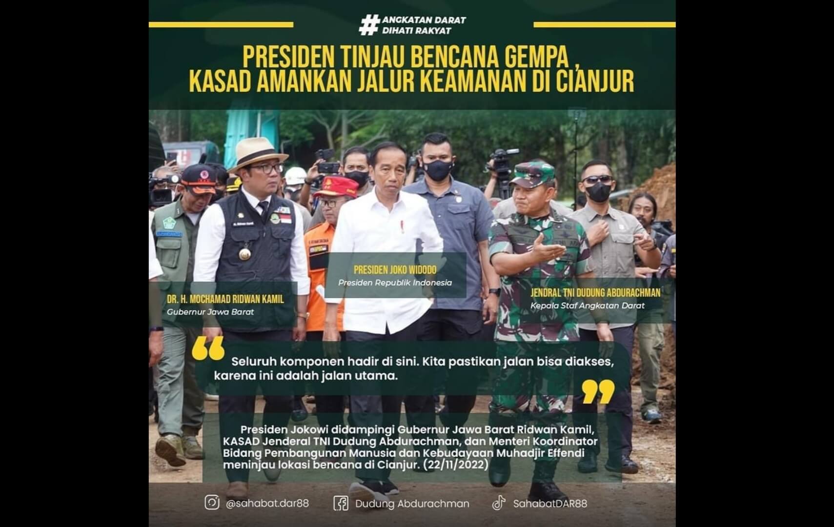 Presiden Jokowi Turun Ke lapangan Kunjungi Lokasi Gempa Cianjur